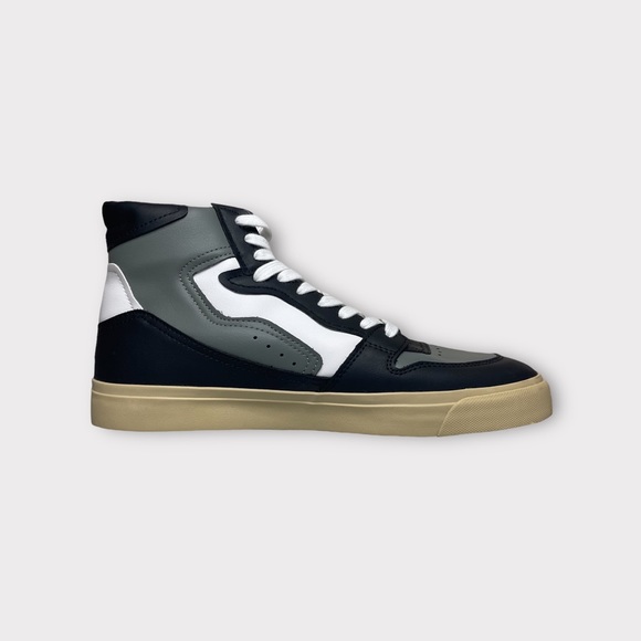 Zara Black Gray & White Hi-Top Taupe Sole Sneakers